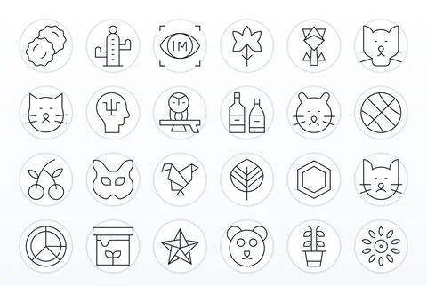 Logo Vector Icon Library with 24 Thin Line 128x128 Grid Fitted Designs Stock Illustration