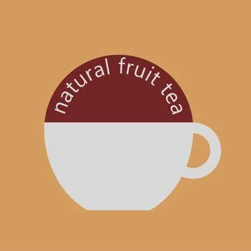 Logo Vector illustration of a gray cup of brown tea with lettering natural fruit Stock Illustration