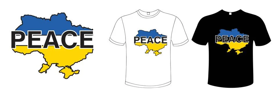 Logo vector map of Ukraine with a black stroke with the word peace, mockups w Иллюстрация