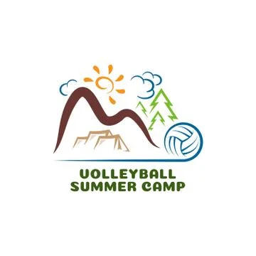 Logo volleyball summar camp. Fun cartoon logo. Stock Illustration
