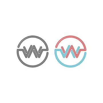 Logo W, intersection letters WW circles frame monogram, abstract pulse wave s Ilustração Stock