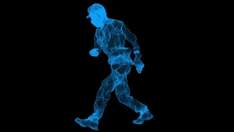 Logo of a walking man in animation. Blue stylized design. Video stock 302168901