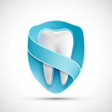 Logo white tooth in the shield. Illustrazione stock