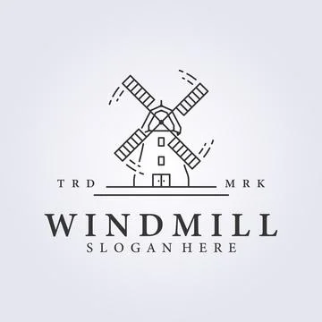 Logo of windmill, line art style simple minimal windmill vector illustratio.. Stock Illustration
