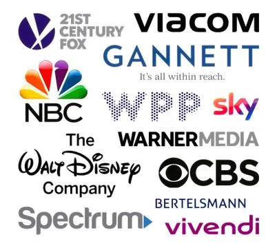 Logos collection of the biggest world broadcasting companies Stock Photos