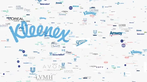 Logos of Different Kind of Popular Cosmetics Brands, flying through animation. Stock Footage 97788320