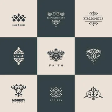 Logos set. Calligraphic patterns book Stock Illustration