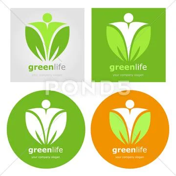 Logos set vegetarian vegan organic food diet. Healthy lifestyle green life Stock Illustration