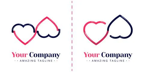 The logos of two hearts that are connected to symbolize the union of love and Stock Illustration