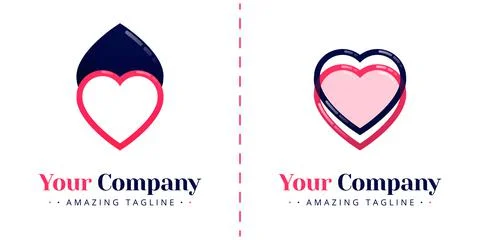 Logos of two hearts that oppose each other and overlap with lines and transpa Stock Illustration