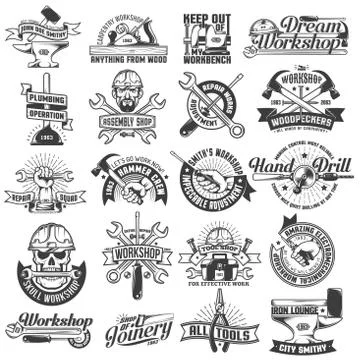 	Logos with working tools.  Stock Illustration
