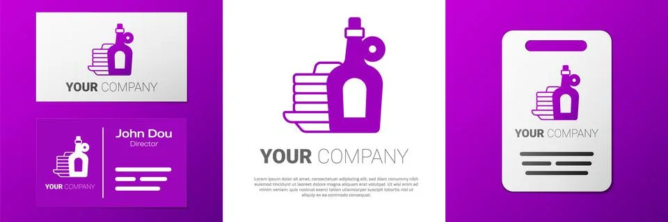 Logotype Bottle of maple syrup with stack of pancakes icon isolated on white 스톡 일러스트