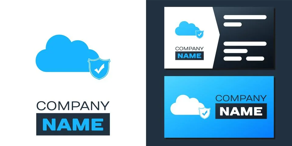 Logotype Cloud and shield with check mark icon isolated on white background イラスト素材