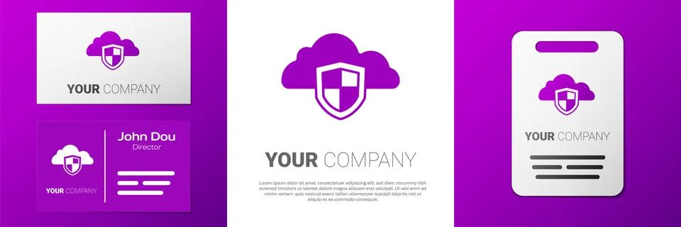 Logotype Cloud and shield icon isolated on white background. Cloud storage da 스톡 일러스트