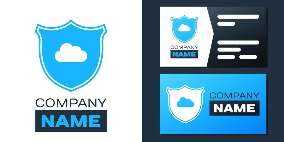 Logotype Cloud and shield icon isolated on white background. Cloud storage data 스톡 일러스트