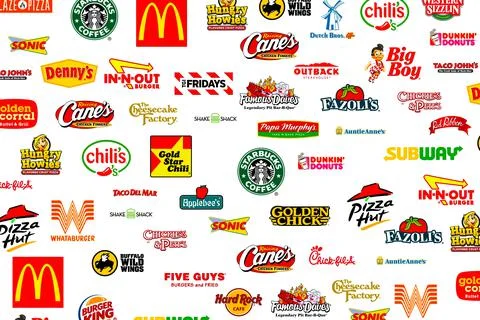 Logotype collection of most famous Fast-Food, Restaurants and Coffee Stock Illustration