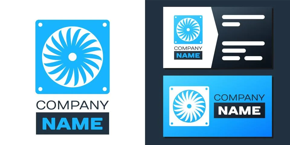 Logotype Computer cooler icon isolated on white background. PC hardware fan イラスト素材