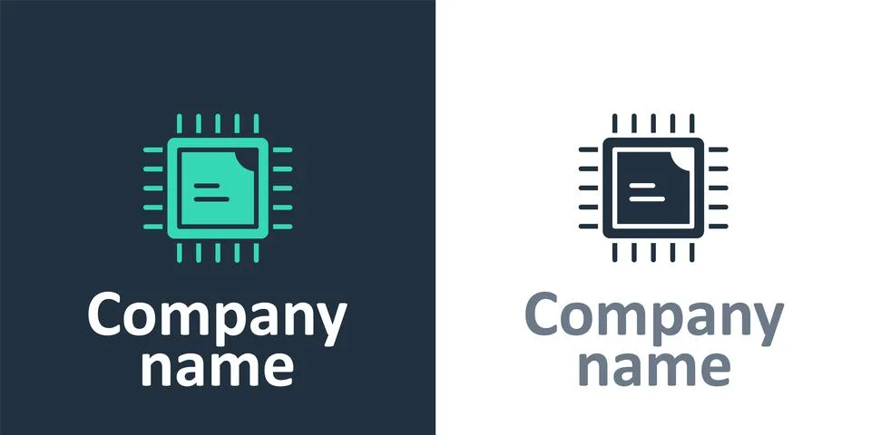 Logotype Computer processor with microcircuits CPU icon isolated on white Stock Illustration