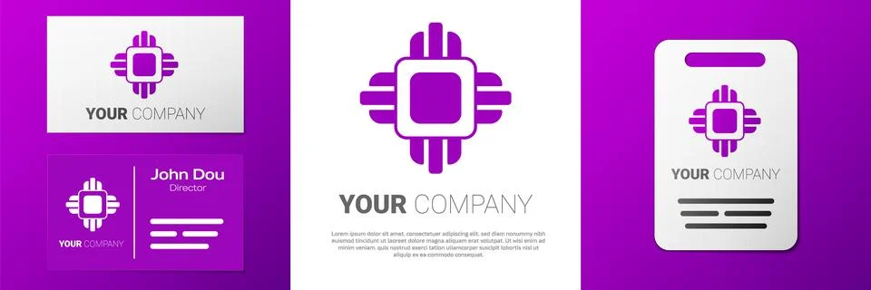 Logotype Computer processor with microcircuits CPU icon isolated on white イラスト素材