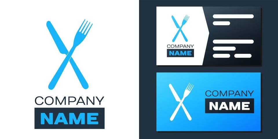 Logotype Crossed fork and knife icon isolated on white background. Restaurant Stock Illustration