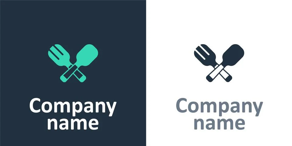 Logotype Crossed fork and spoon icon isolated on white background. Cooking Illustrazione stock