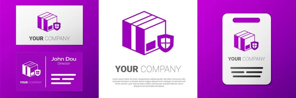 Logotype Delivery security with shield icon isolated on white background. D.. Stock Illustration