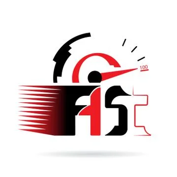 Logotype design word FAST with speedometer pointing at 100 Stock Illustration