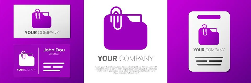 Logotype Document folder with paper clip icon isolated on white background. A Stock Illustration