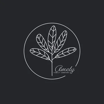 Logotype element. Branch with leaves drawn in lines Vector Stock Illustration