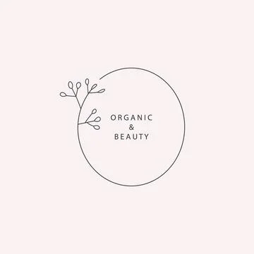Logotype element. Oval ending in a sprig of a plant. Line drawing Stock Illustration