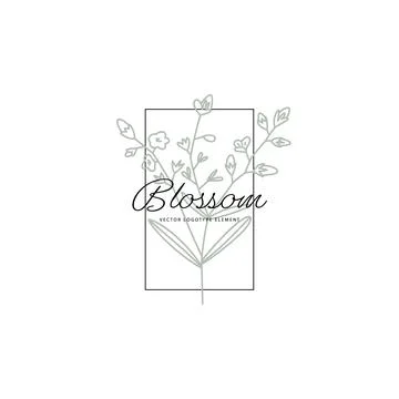 Logotype element. Part of flowering plant drawn in lines Vector Stock Illustration