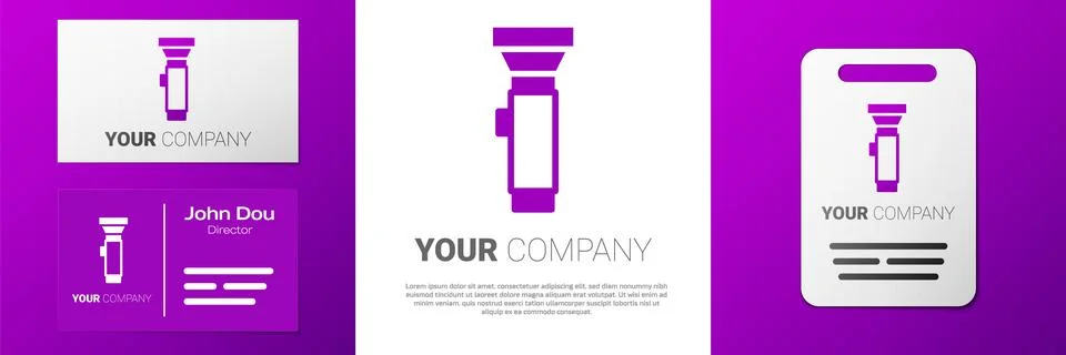 Logotype Flashlight icon isolated on white background. Logo design template.. Ilustração Stock
