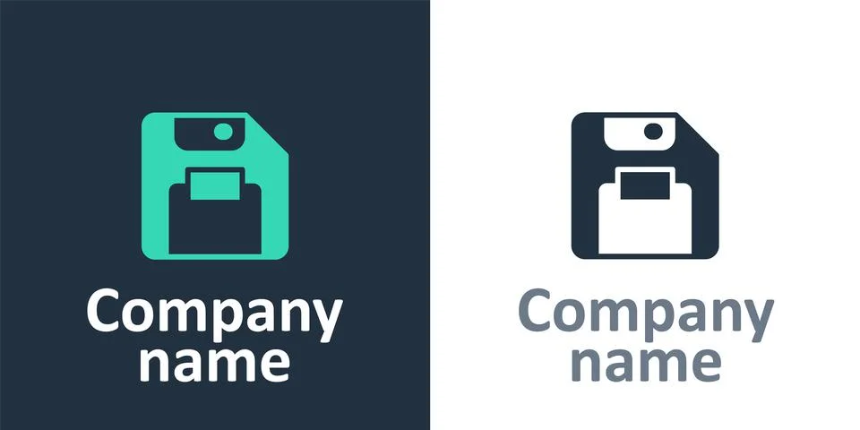 Logotype Floppy disk for computer data storage icon isolated on white background Illustrazione stock