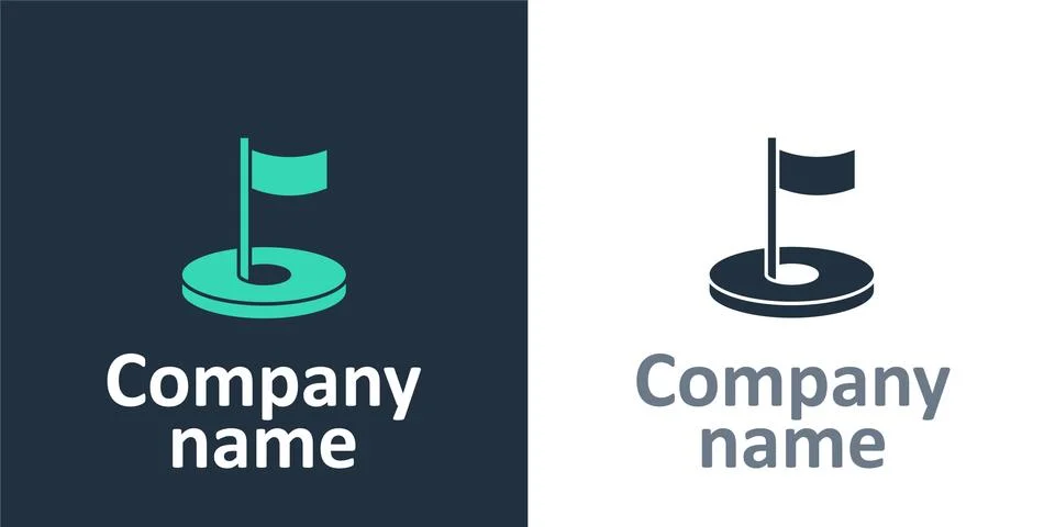 Logotype Golf hole with flag icon isolated on white background. Logo design Stock Illustration