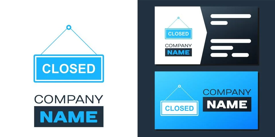 Logotype Hanging sign with text Closed door icon isolated on white background 库存插图