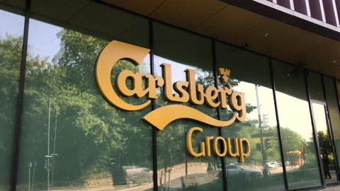 Logotype on head office of Carlsberg Group Stock Footage 204946997