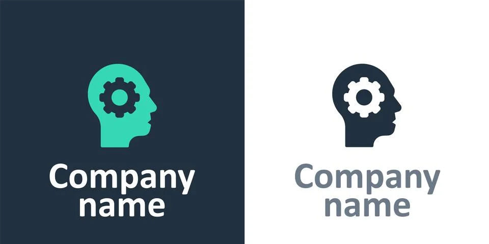 Logotype Human head with gear inside icon isolated on white background Illustrazione stock