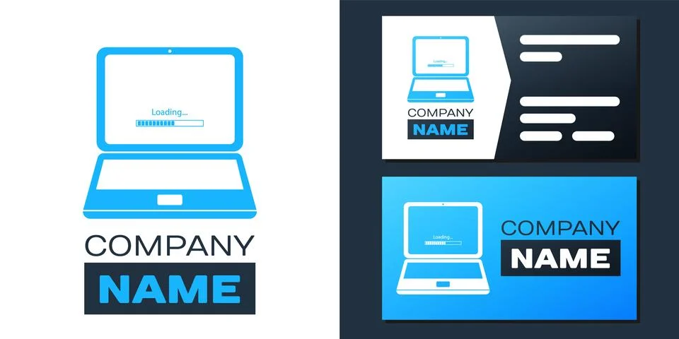 Logotype Laptop update process with loading bar icon isolated on white Stock Illustration