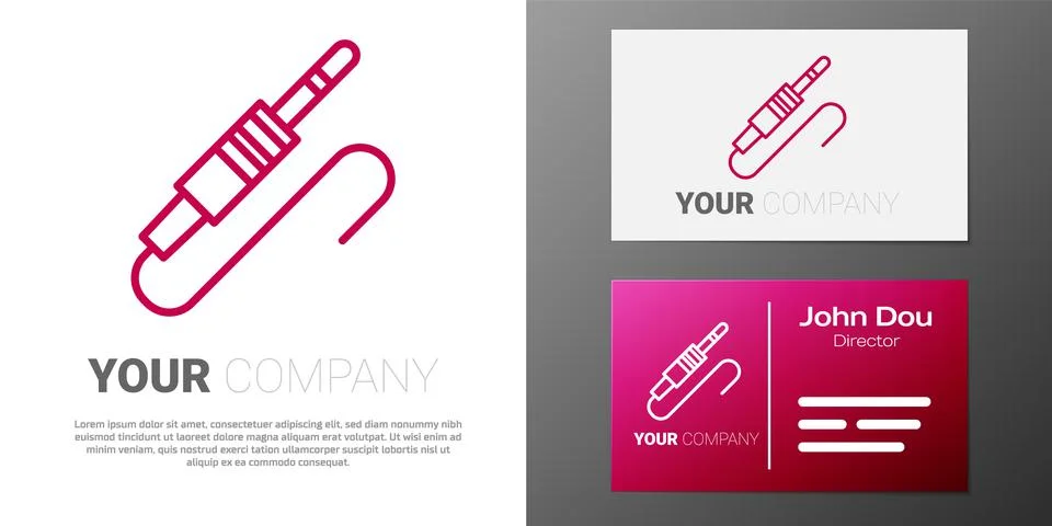 Logotype line Audio jack icon isolated on white background. Audio cable for Illustrazione stock
