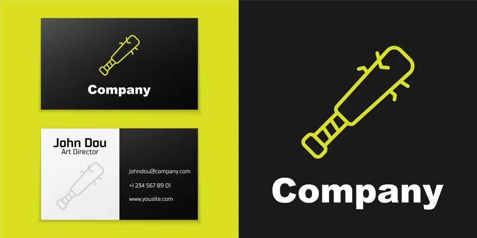 Logotype line Baseball bat with nails icon isolated on black background. Violent Stock Illustration