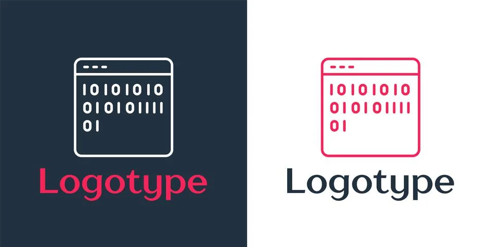 Logotype line Binary code icon isolated on white background. Logo design 库存插图