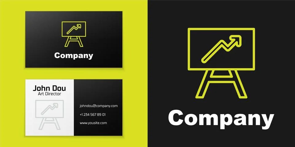 Logotype line Board with graph chart icon isolated on black background. Report Illustrazione stock
