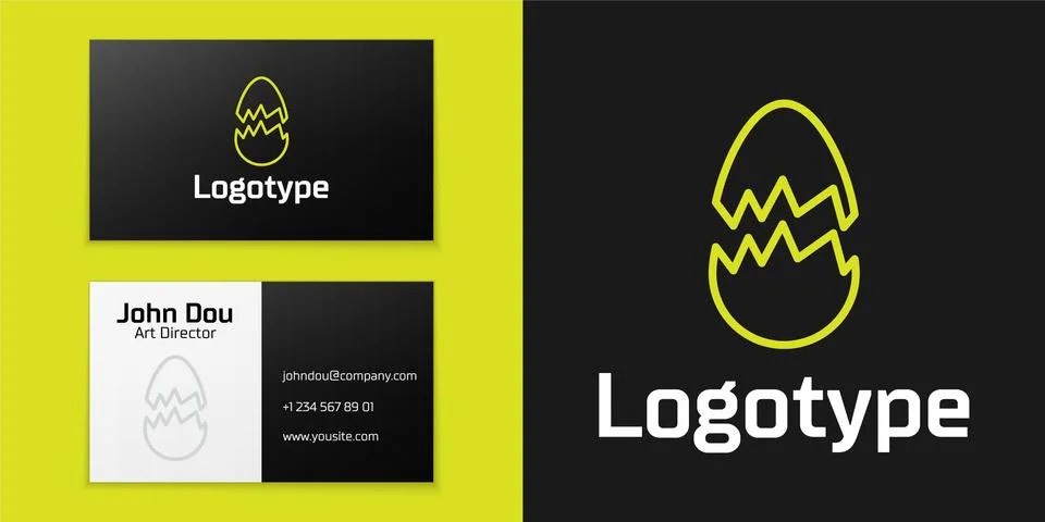 Logotype line Broken egg icon isolated on black background. Happy Easter. Logo Stock Illustration