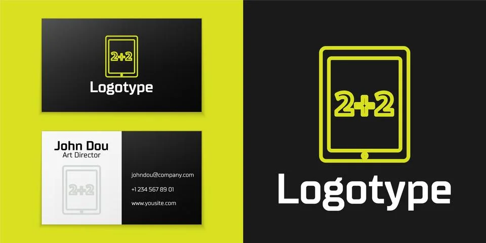 Logotype line Calculation icon isolated on black background. Logo design Ilustração Stock
