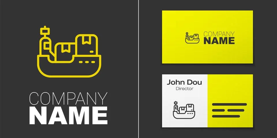 Logotype line Cargo ship with boxes delivery service icon isolated on grey Ilustración de archivo
