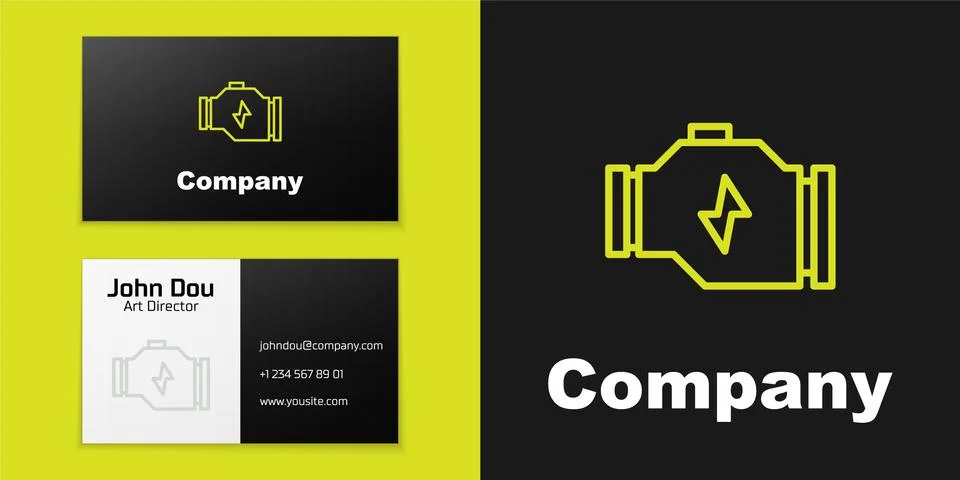 Logotype line Check engine icon isolated on black background. Logo design Illustrazione stock