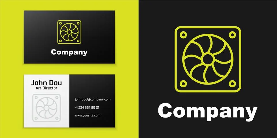 Logotype line Computer cooler icon isolated on black background. PC hardware fan 스톡 일러스트