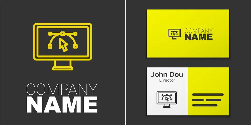 Logotype line Computer display with vector design program icon isolated on .. Stockillustratie
