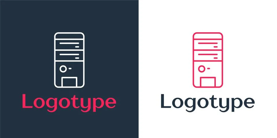 Logotype line Computer icon isolated on white background. PC component sign 스톡 일러스트