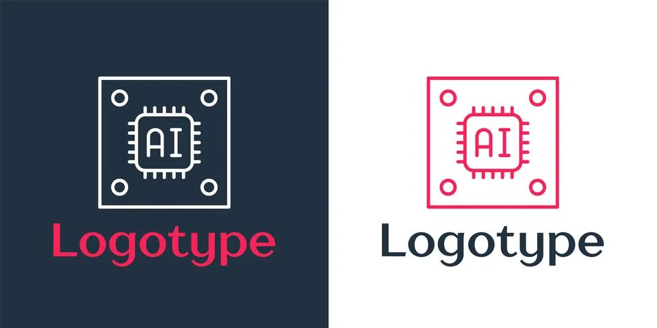 Logotype line Computer processor with microcircuits CPU icon isolated on whit イラスト素材